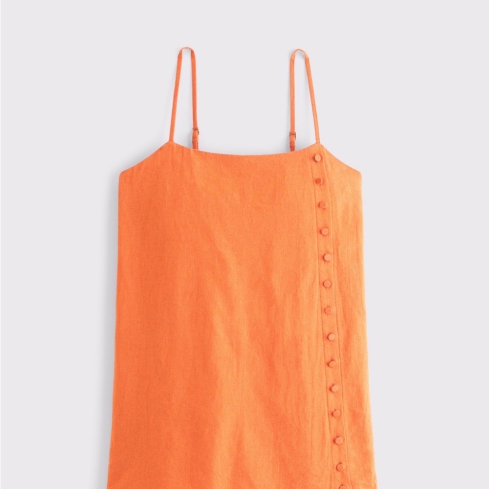 Abercrombie & Fitch Orange Linen-Blend Button Skort Mini Dress - Picture 3 of 5